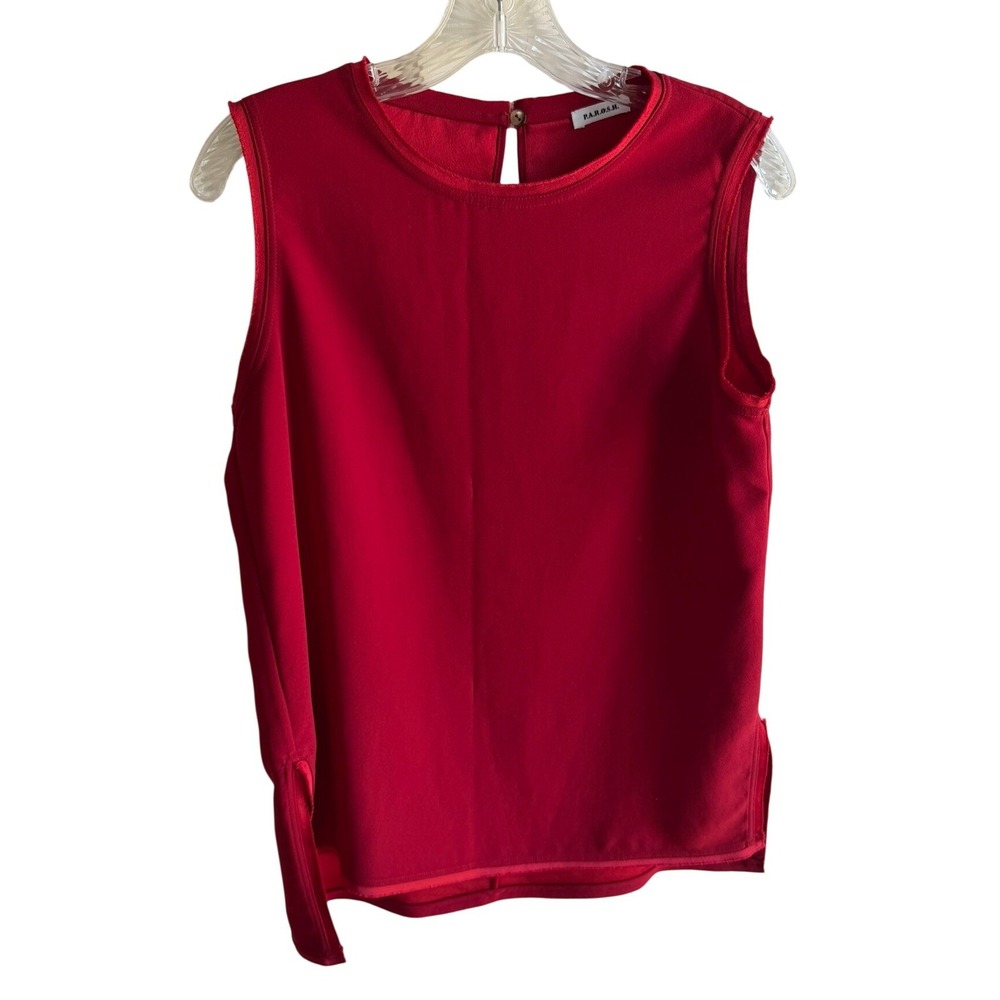 P.A.R.O.S.H. $358 Women's Chic Red Sleeveless High Round Neck Top‎ M